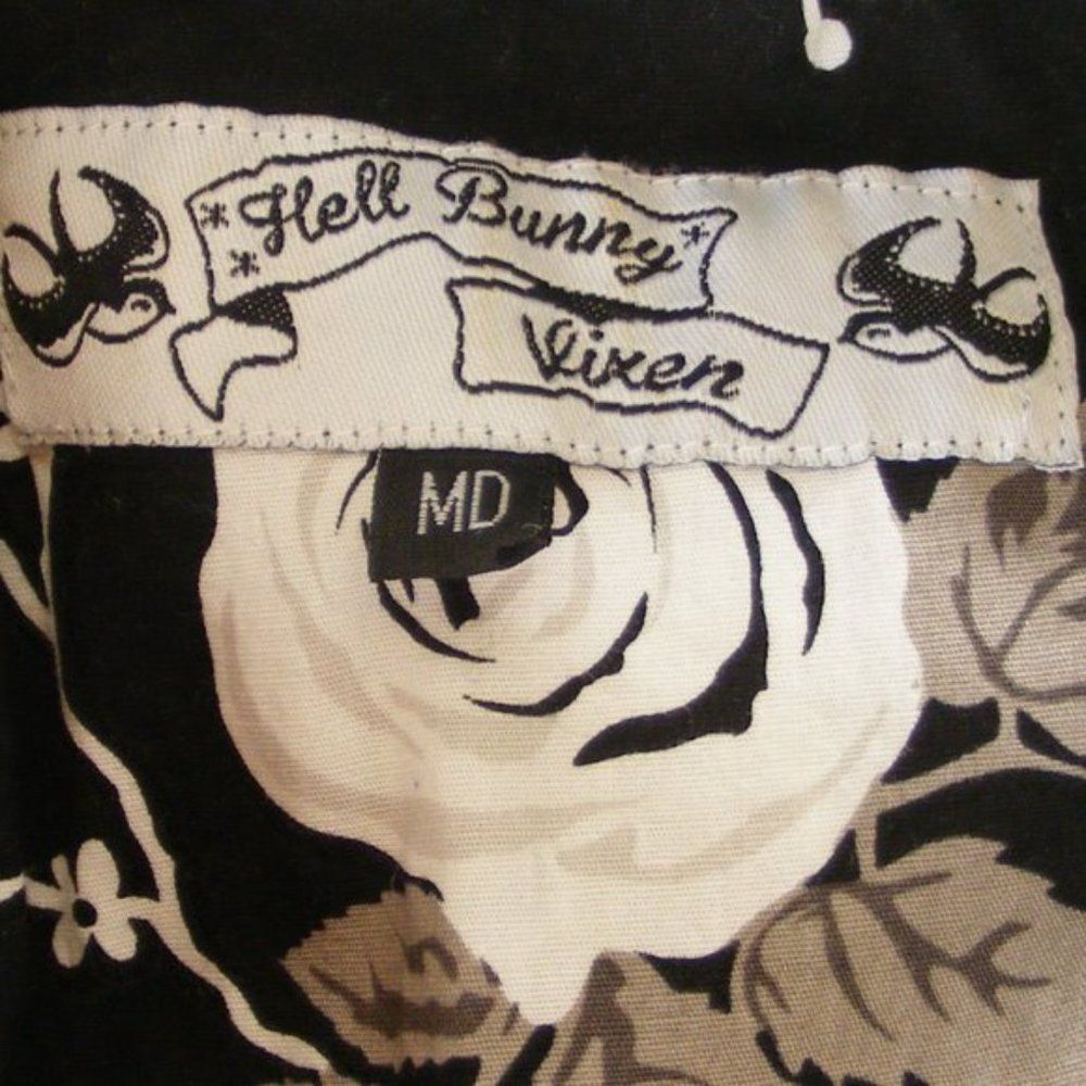 HELL BUNNY Vixen Dress, M, Swing, B&W Roses, Cap Sleeve, A-line, Retro, F&F - Picture 7 of 10